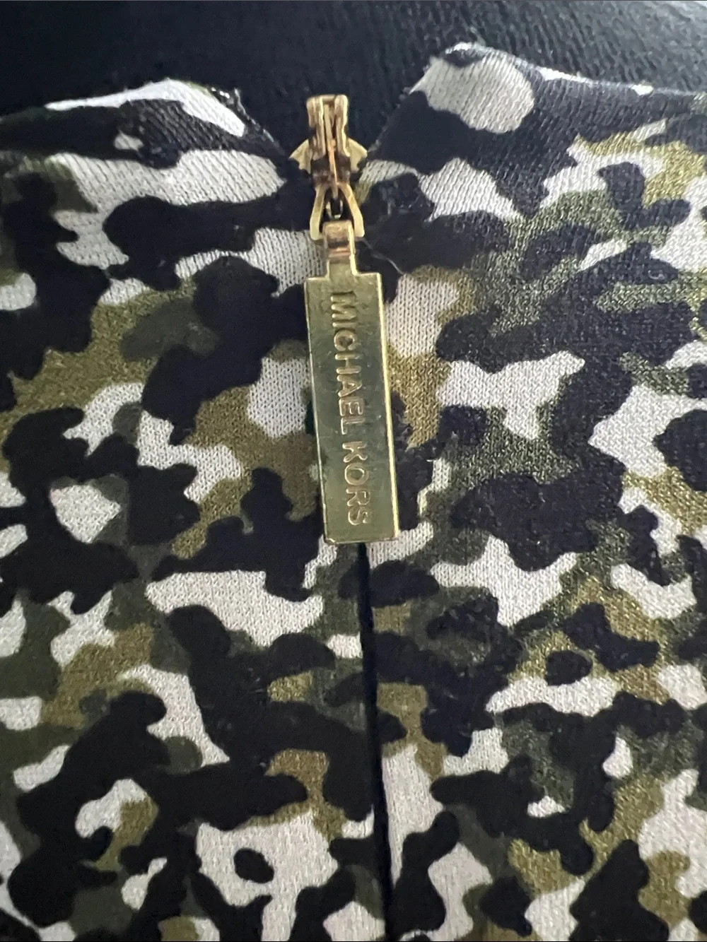 Michael Kors Black, White & Olive Abstract Print Midi Dress